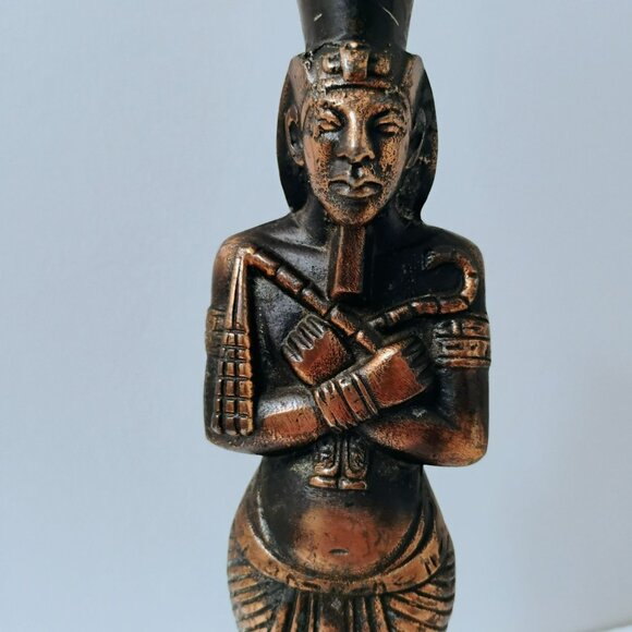 Egyptian Pharaoh Sculpture, Bronze Vintage Figurine, Art Statue on Marble Base - Picture 5 of 8
